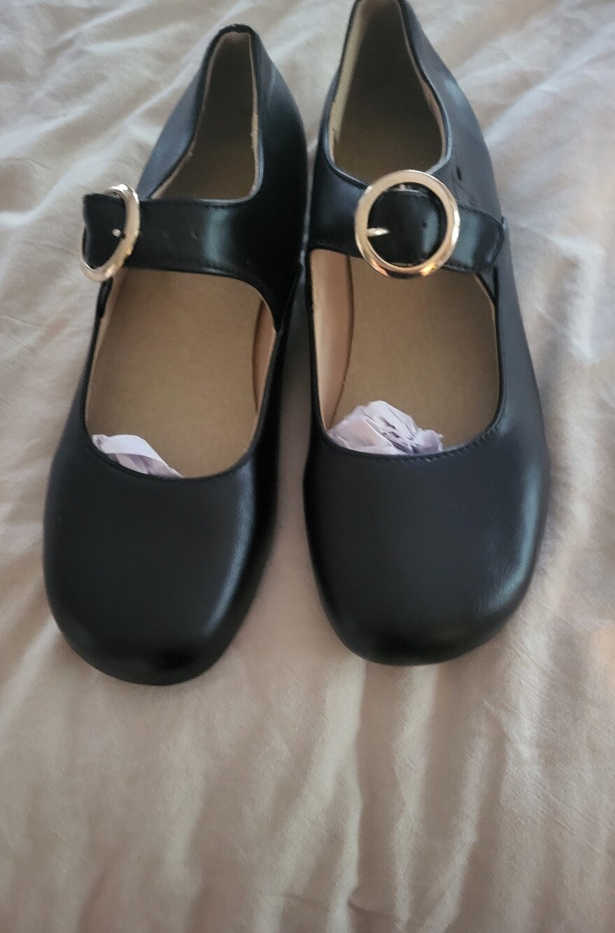 Ladies Black Mary Jane School Shoes with Gold Buckle